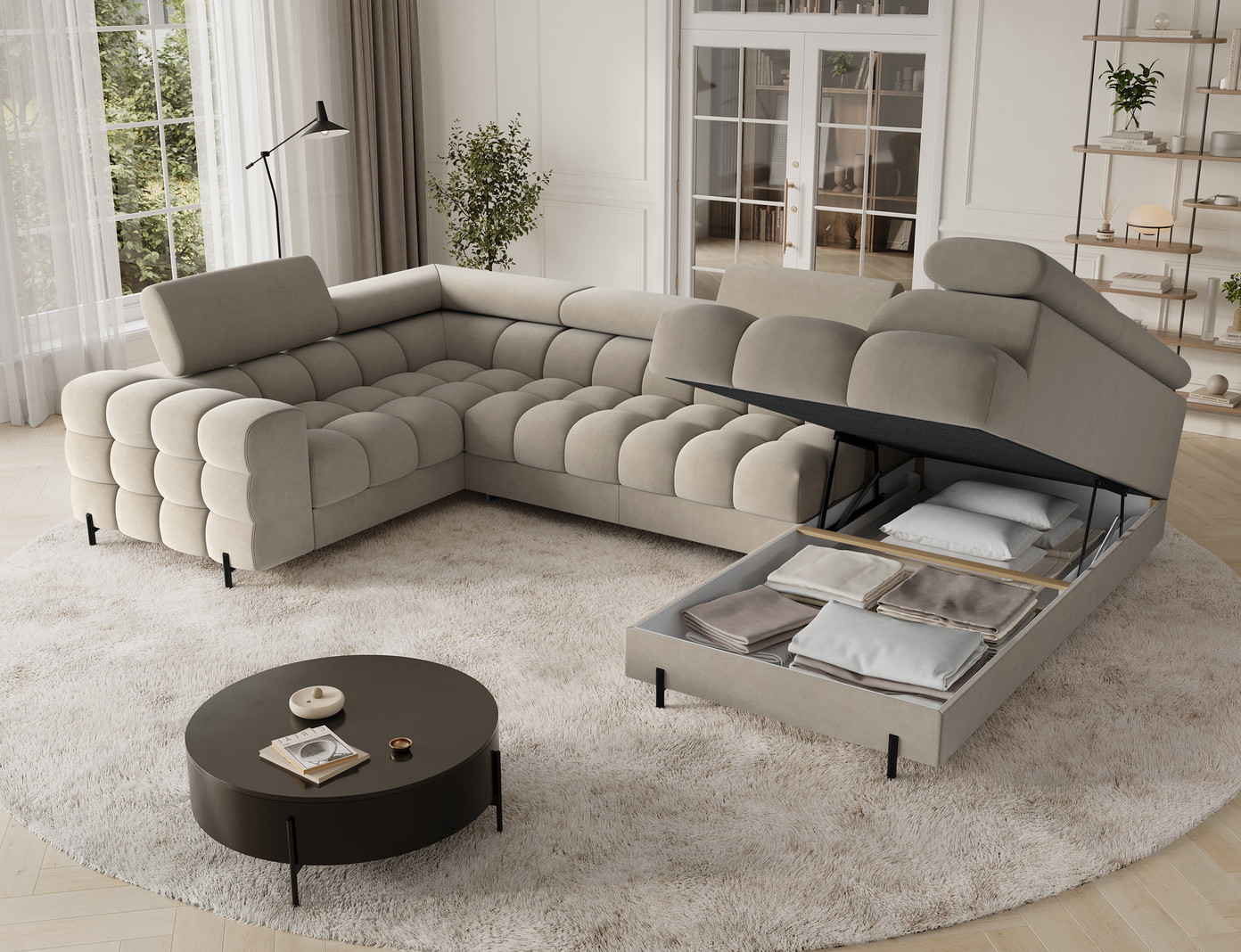 Kampinė sofa Fectory, smėlio sp., 205 x 346 cm x 93 cm - 6