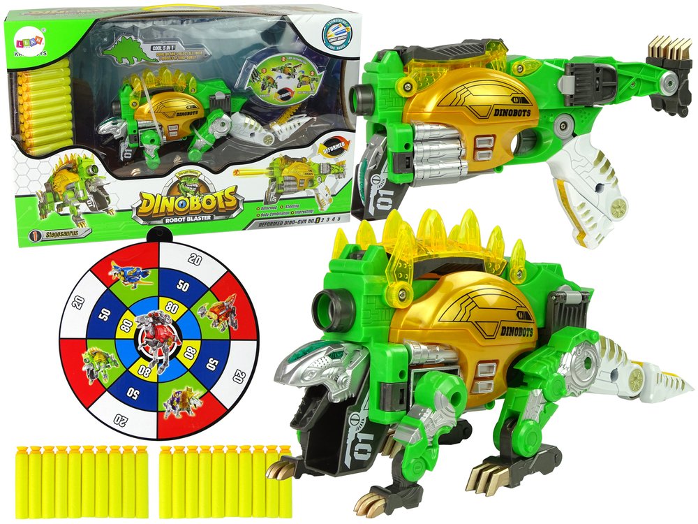 Transformeris dinozauras Dinobots 2in1 su šaudymo funkcija, žalias - 1