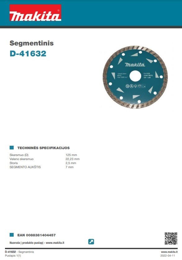 Deimantinis segmentinis pjovimo diskas MAKITA, 125 x 2,5 x 22,23 mm, betonui - 2