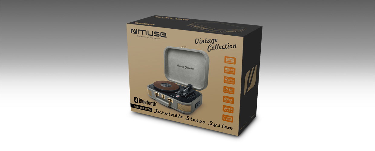 Patefonas MUSE MT-201 BTG, 2 x 5 W, Bluetooth, pilkos sp. - 2