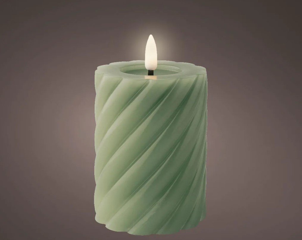 Elektrinė LED dekoracija LUMINEO Candle, žalios sp., elementai 2xAA (neįeina), 7,5x12,5 cm