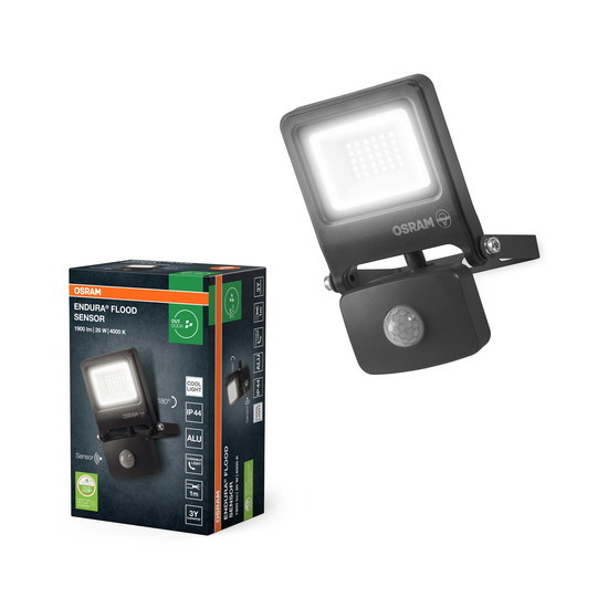 LED prožektorius OSRAM ENDURA IP44 4000K 20W 1900lm, su judesio davikliu, antracito sp. - 2