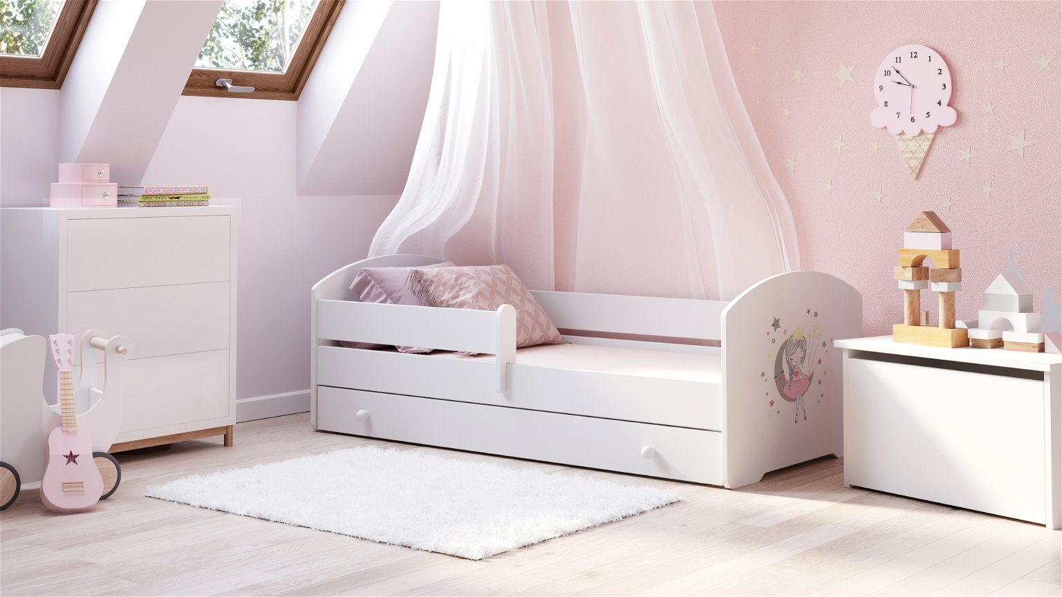 Vaikiška lova su stalčiumi LUK Bar Pink Princess, 160x80 cm - 2