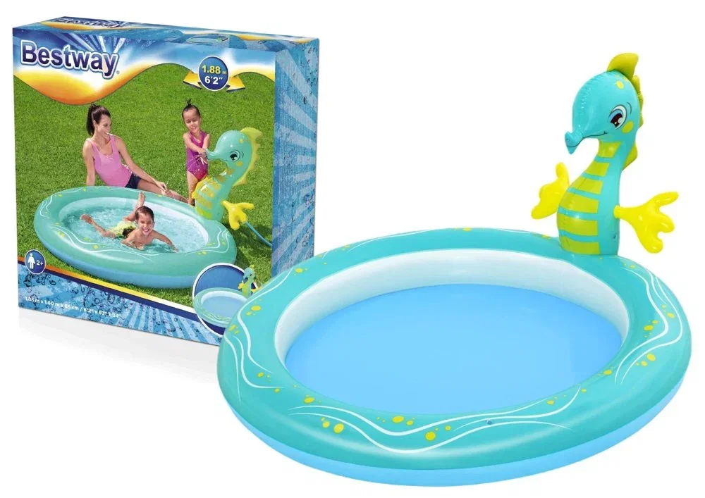 Pripučiamas baseinas BESTWAY Seahorse Sprinkler Pool, 188 x 160 x 86 cm-0