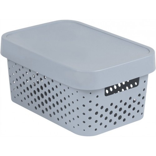 Daiktų saugojimo dėžė su dangčiu CURVER INFINITY DOTS, pilkos spalvos, h12 x 27 x 19 cm, 4,5 L-0
