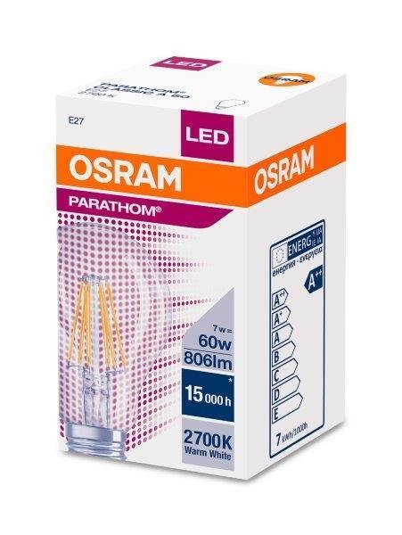 OSRAM Klasikinės formos LED FILAMENT lemputė A60, 7W, 2700K, E27, non-dim 806LM, skaidri - 2
