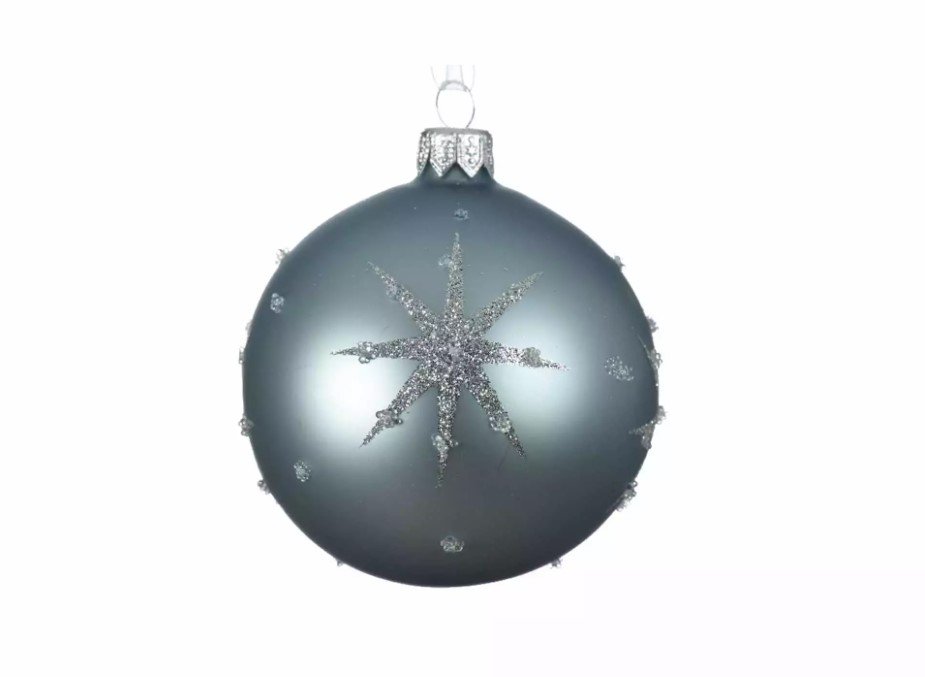 Kalėdinis eglės žaisliukas GLASS STAR, šv. mėlynos sp., 2 rūšių, 8 cm, 1 vnt.
