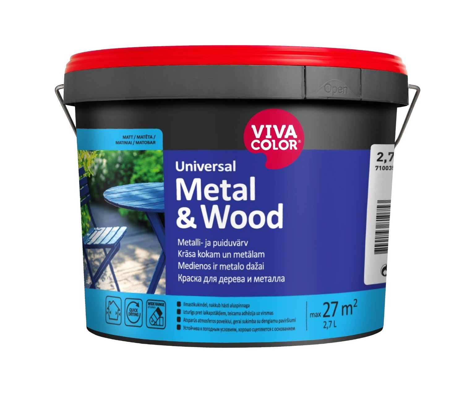 Metalo ir medienos dažai VIVACOLOR UNIVERSAL METAL & WOOD, matiniai, A bazė, 2,7 l-0