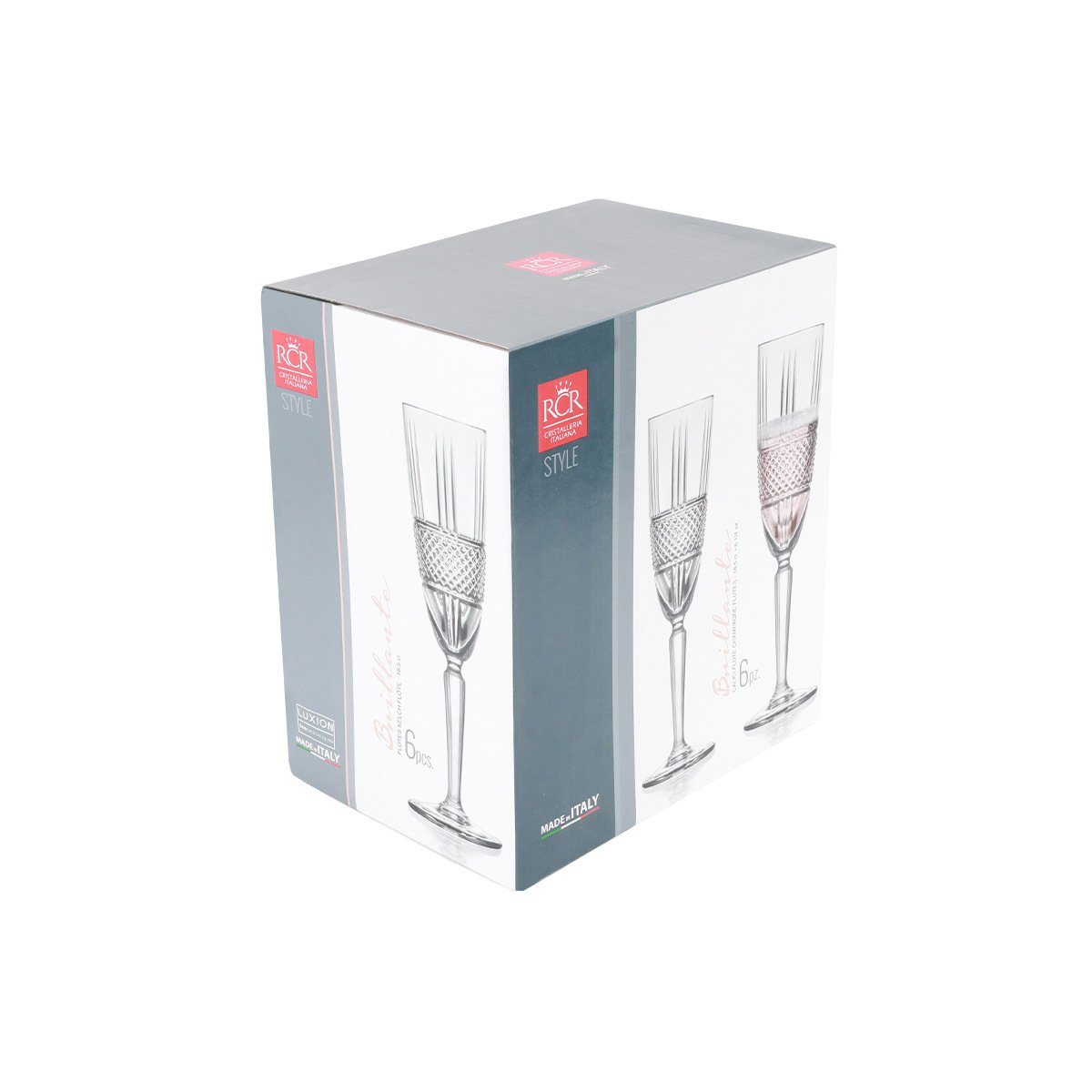 Krištolinės šampano taurės RCR BRILLANTE, 6 vnt., 190 ml - 4