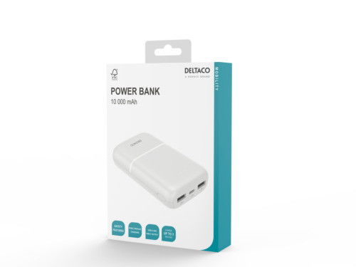 Išorinė baterija DELTACO, 10 000 mAh, 2x USB-A, 1x USB-C, baltos sp. / PB-C1005 - 4