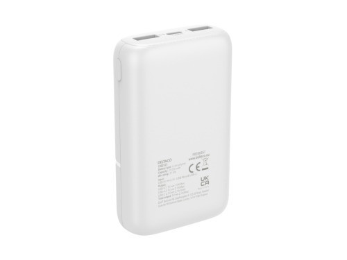 Išorinė baterija DELTACO, 10 000 mAh, 2x USB-A, 1x USB-C, baltos sp. / PB-C1005-1