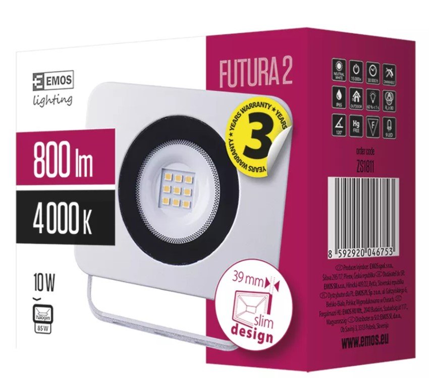 Prožektorius EMOS FUTURA 2, LED, 220-240 V, 10 W, 800 lm, 4000 K, IP65, baltos sp. - 2