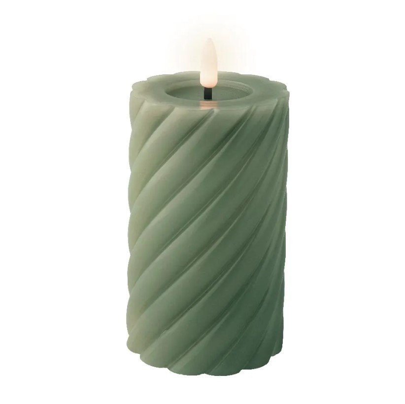 Elektrinė LED dekoracija LUMINEO Candle, žalios sp., elementai 2xAA (neįeina), 7,5x14,8 cm