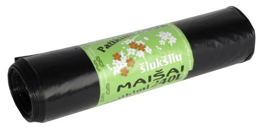 Šiukšlių maišai PLASTA TRASH PANDA, užtraukiami, juodos sp., 35 L x 15 vnt.-0