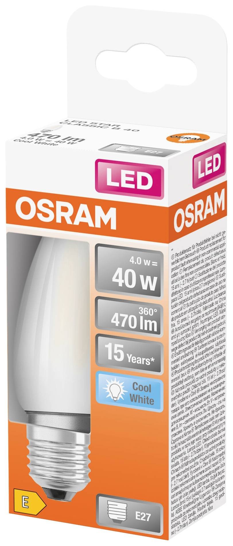 LED lemputė OSRAM Filament, E27, B40, žvakės formos, 4W, 4000K, 470 lm, non-dim, matinė - 2