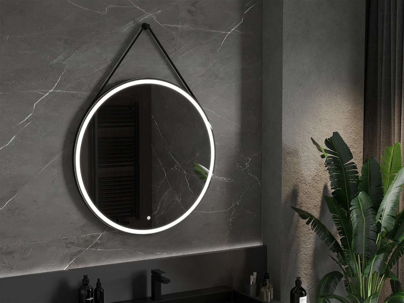Vonios veidrodis Mexen Reni Black su LED apšvietimu ir šildymo kilimėliu, 90 cm - 2