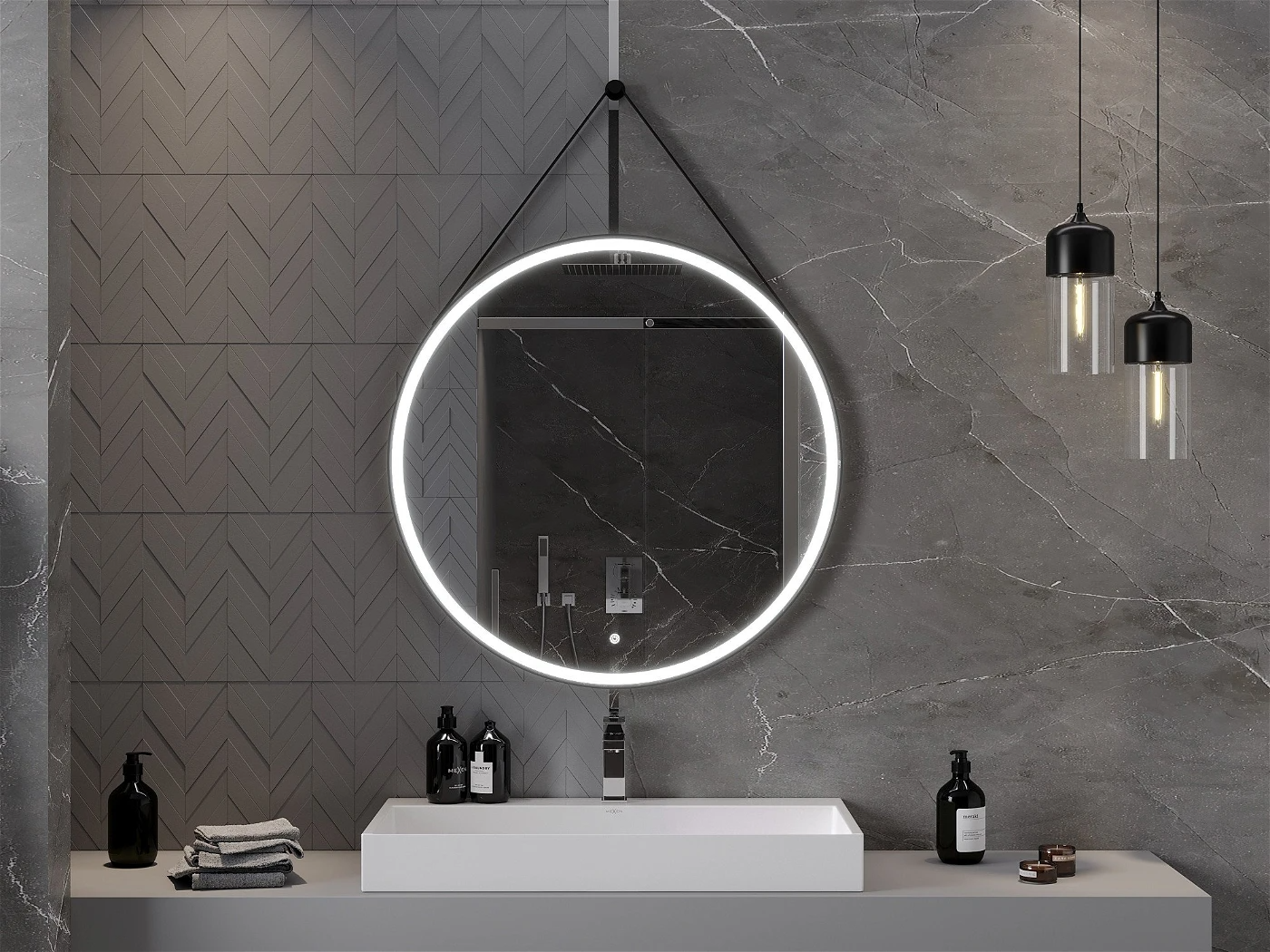 Vonios veidrodis Mexen Reni Black su LED apšvietimu ir šildymo kilimėliu, 90 cm - 4