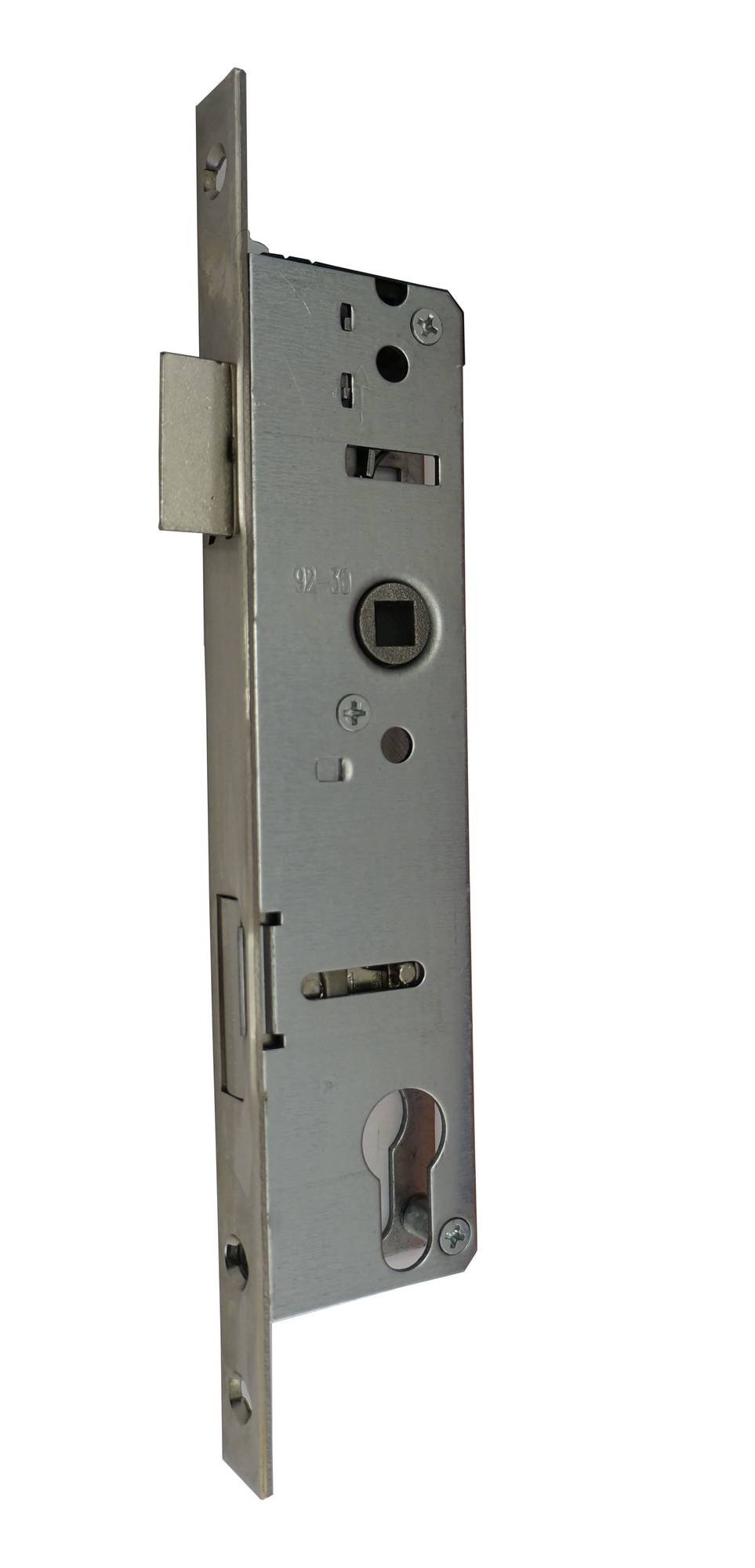 Įleidžiama spyna VEROFER plastikinėms durims, 92x30x16,nikelio sp.