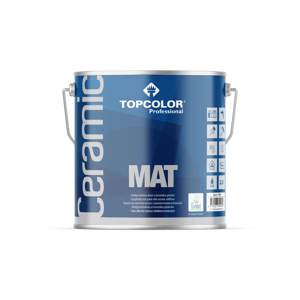 Sienų dažai su keramikos priedais TOPCOLOR CERAMIC MAT, visiškai matiniai,baltos sp., 2,5l-0
