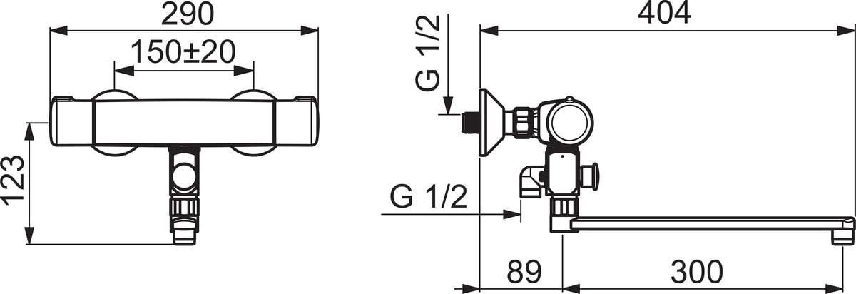 Vonios termostatinis maišytuvas ORAS NOVA, su ilgu snapu snapu, chromo sp. - 2