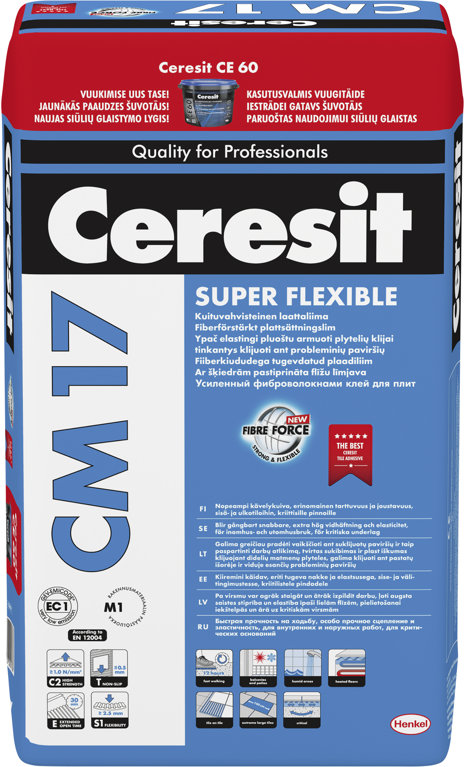 Plytelių klijai CERESIT CM17 SUPER FLEXIBLE, elastingi, 25 kg-0