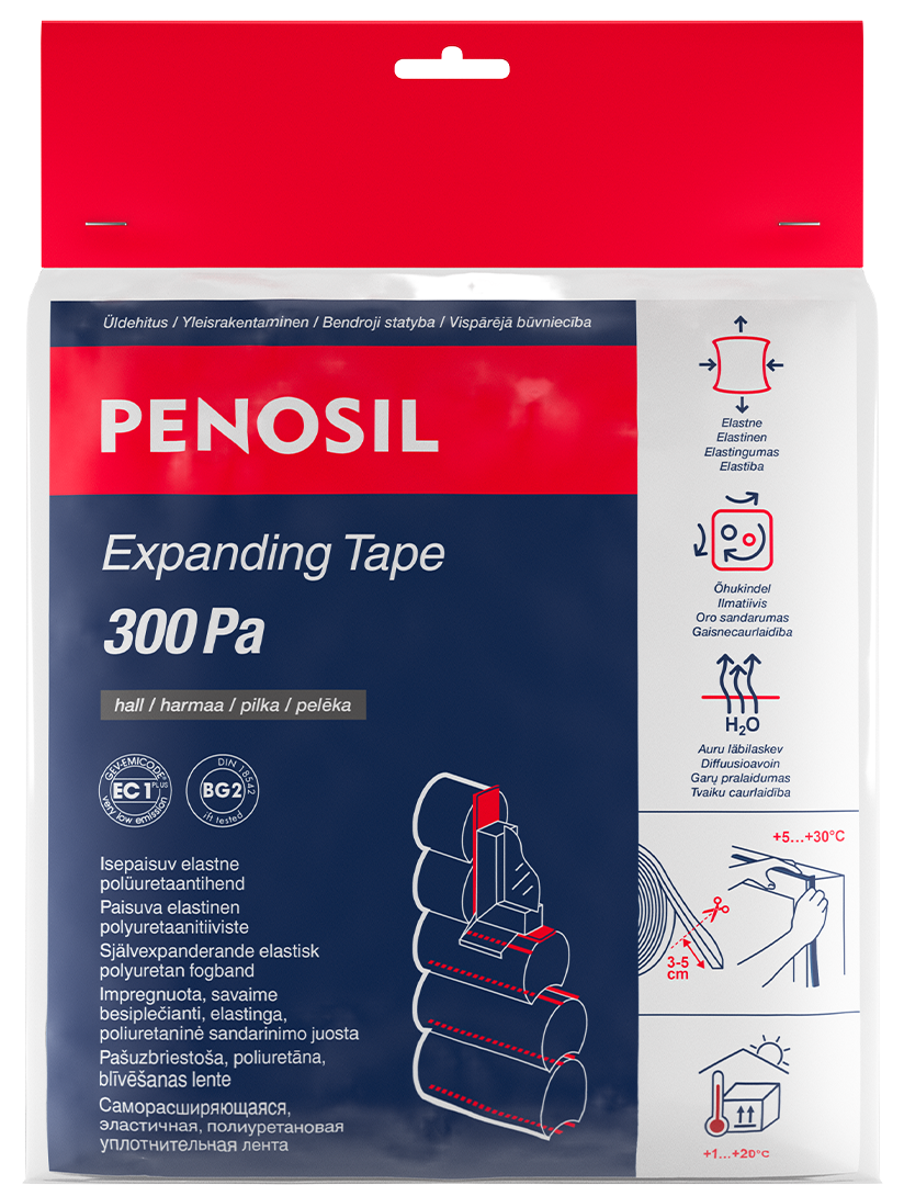 Savaime besiplečianti juosta PENOSIL EXPANDING TAPE 300Pa, 20/8-13mm, pilkos sp., 10 m-0