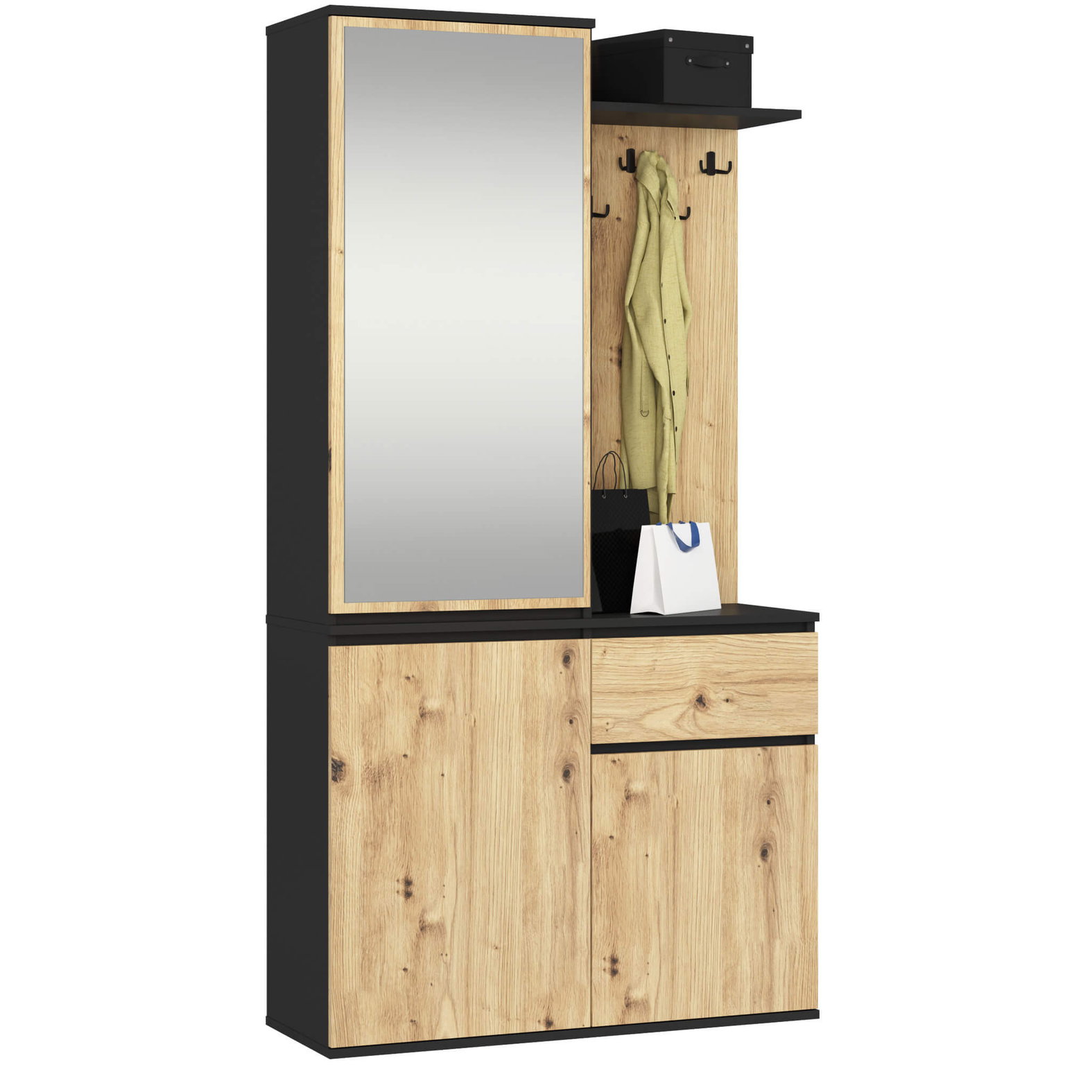 Prieškambario komplektas ENTRO PK, juoda/artisan ąžuolo - 3