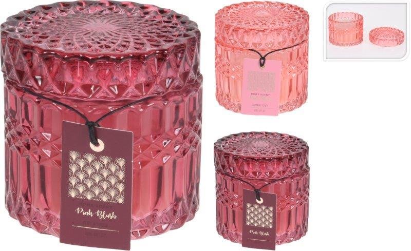 Kvepianti žvakė stikliniame indelyje JAR, rožinės sp., 9 x 8,5 cm