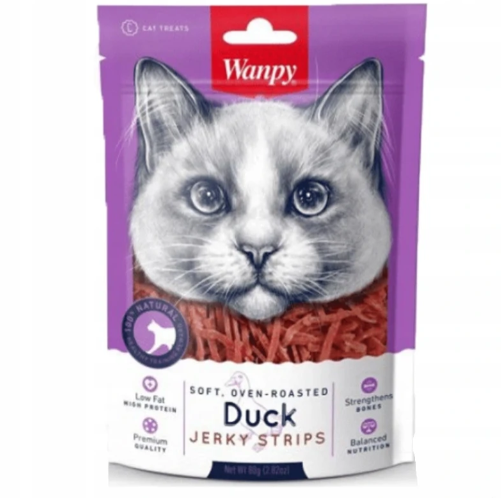 Skanėstas katėms WANPY, vytintos antienos juostelės, 80 g-0