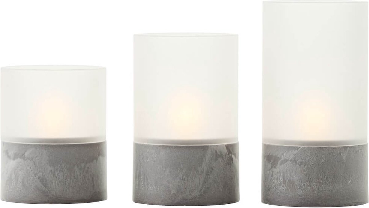 Stalinis LED šviestuvas BRILLIANT BOUGIE,IP44,2500K,2xAA,laikmatis,mat baltas stiklas,3vnt-1