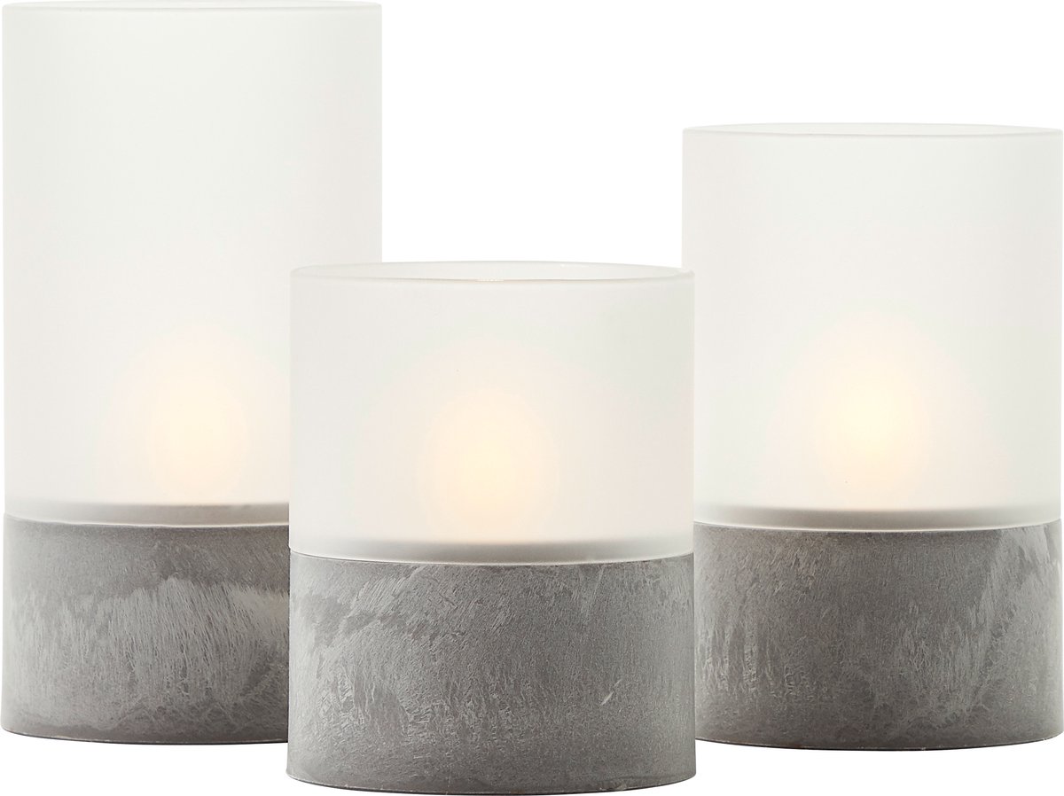 Stalinis LED šviestuvas BRILLIANT BOUGIE,IP44,2500K,2xAA,laikmatis,mat baltas stiklas,3vnt-0