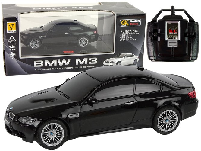 Automobilis BMW M3 su nuotolinio valdymo pultu ir šviesos efektais, 1:28, juodas - 1