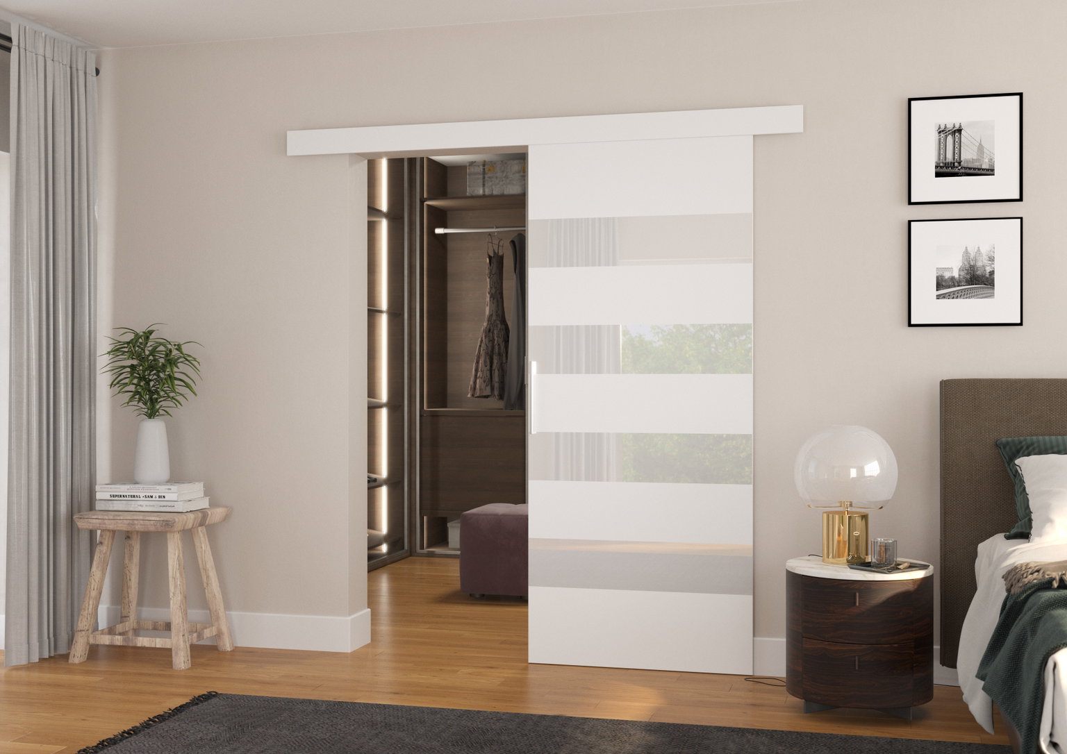 Stumdomos durys MILOU 96, 96 x 205 cm, balta-0