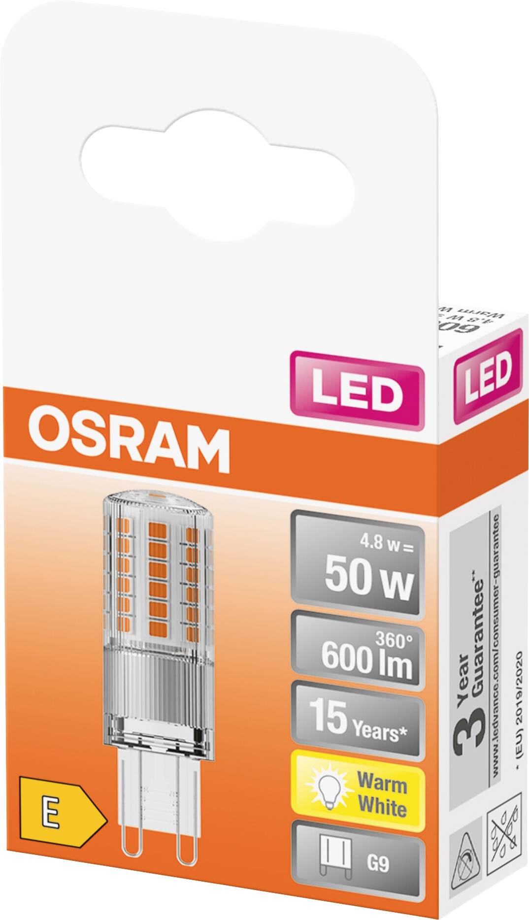 OSRAM LED kapsulinė lemputė PIN 50, G9, 4,8W, 2700 K, 600 lm, šiltai baltos sp.-1