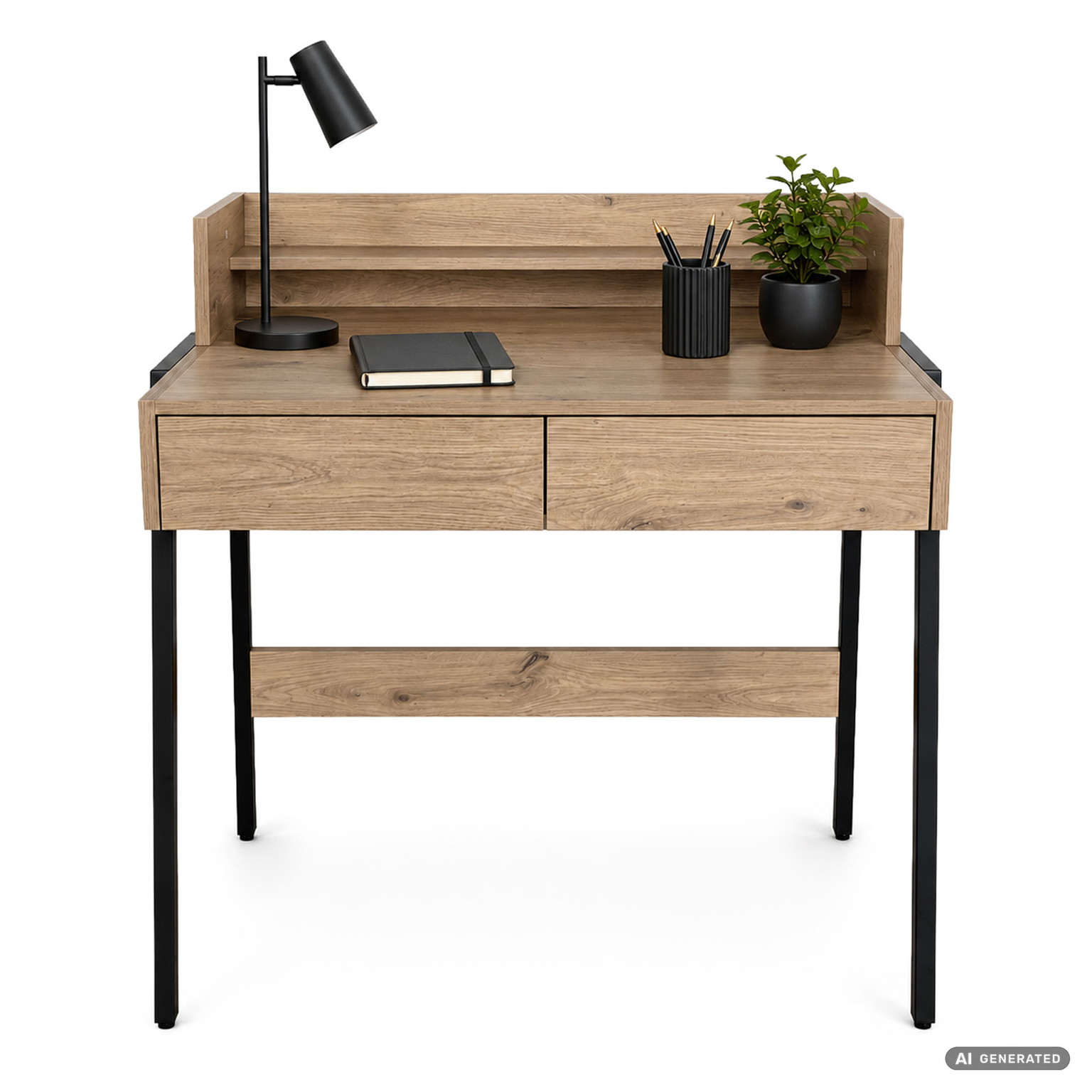 Rašomasis stalas su stalčiais Akord Furniture Factory Flux, 48 cm x 78 cm, 95 cm, juoda sp./artisan oak sp. - 2
