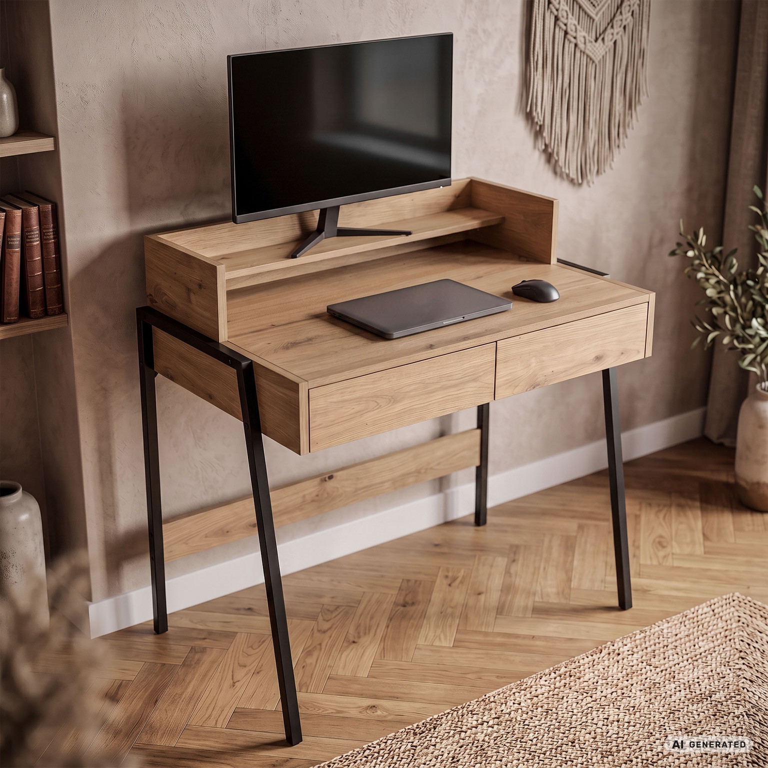 Rašomasis stalas su stalčiais Akord Furniture Factory Flux, 48 cm x 78 cm, 95 cm, juoda sp./artisan oak sp. - 8