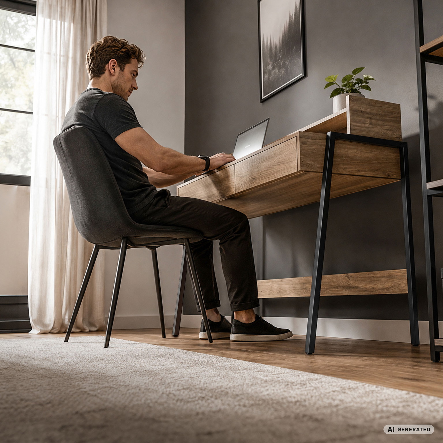Rašomasis stalas su stalčiais Akord Furniture Factory Flux, 48 cm x 78 cm, 95 cm, juoda sp./artisan oak sp. - 7