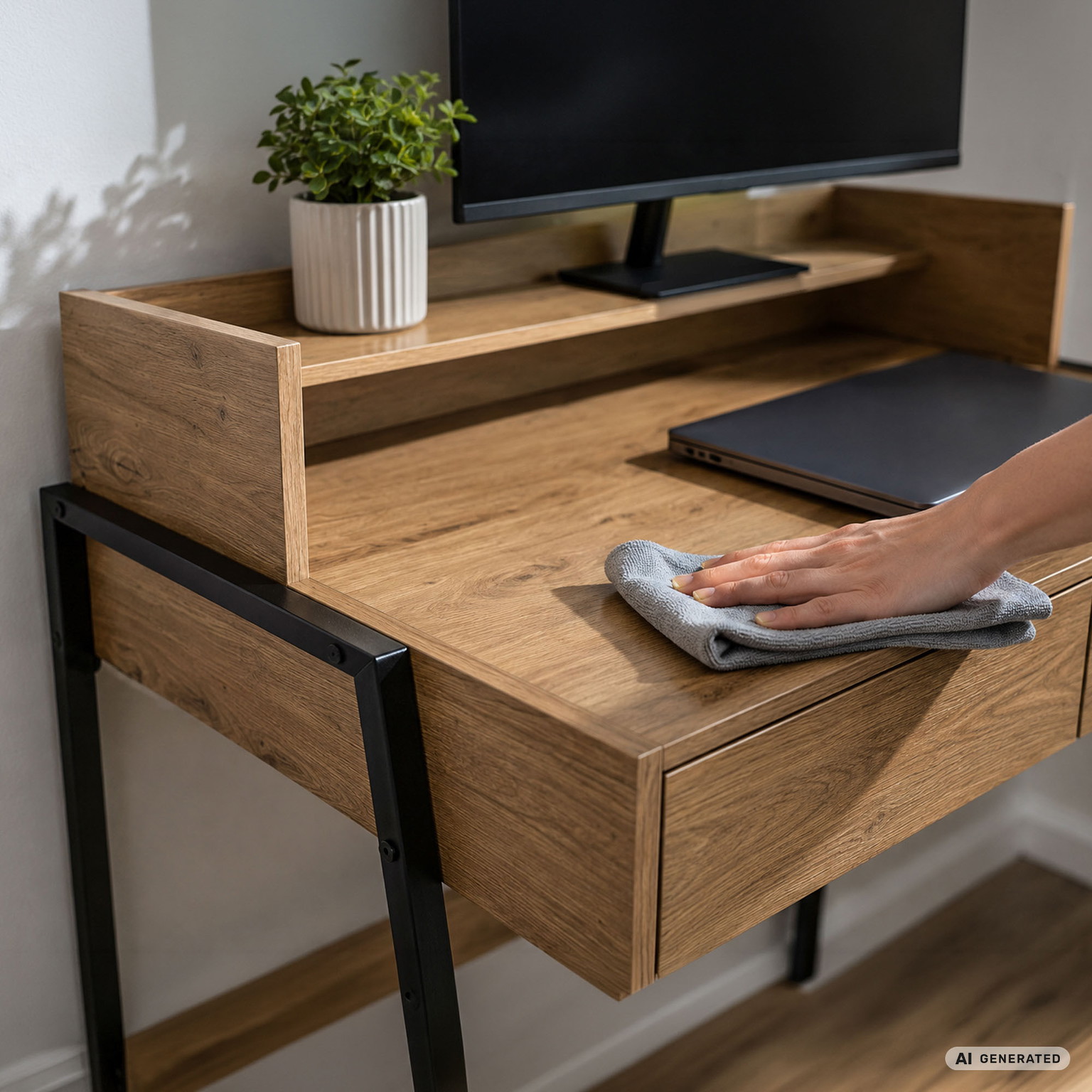 Rašomasis stalas su stalčiais Akord Furniture Factory Flux, 48 cm x 78 cm, 95 cm, juoda sp./artisan oak sp. - 5