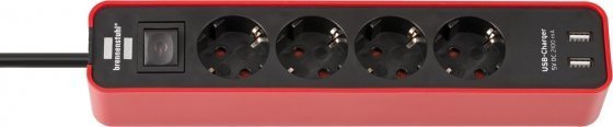 Ilgiklis BRENNENSTUHL ecolor Extension, 4 lizdų, 2 USB, 1,5m, juodas/raudonas sp.