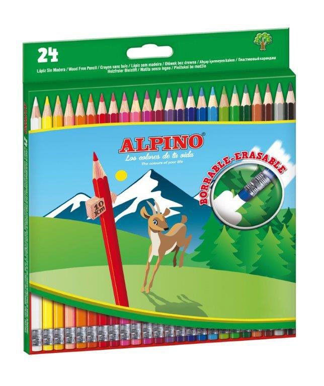 Spalvoti pieštukai ALPINO Erasable, 24 spalvų