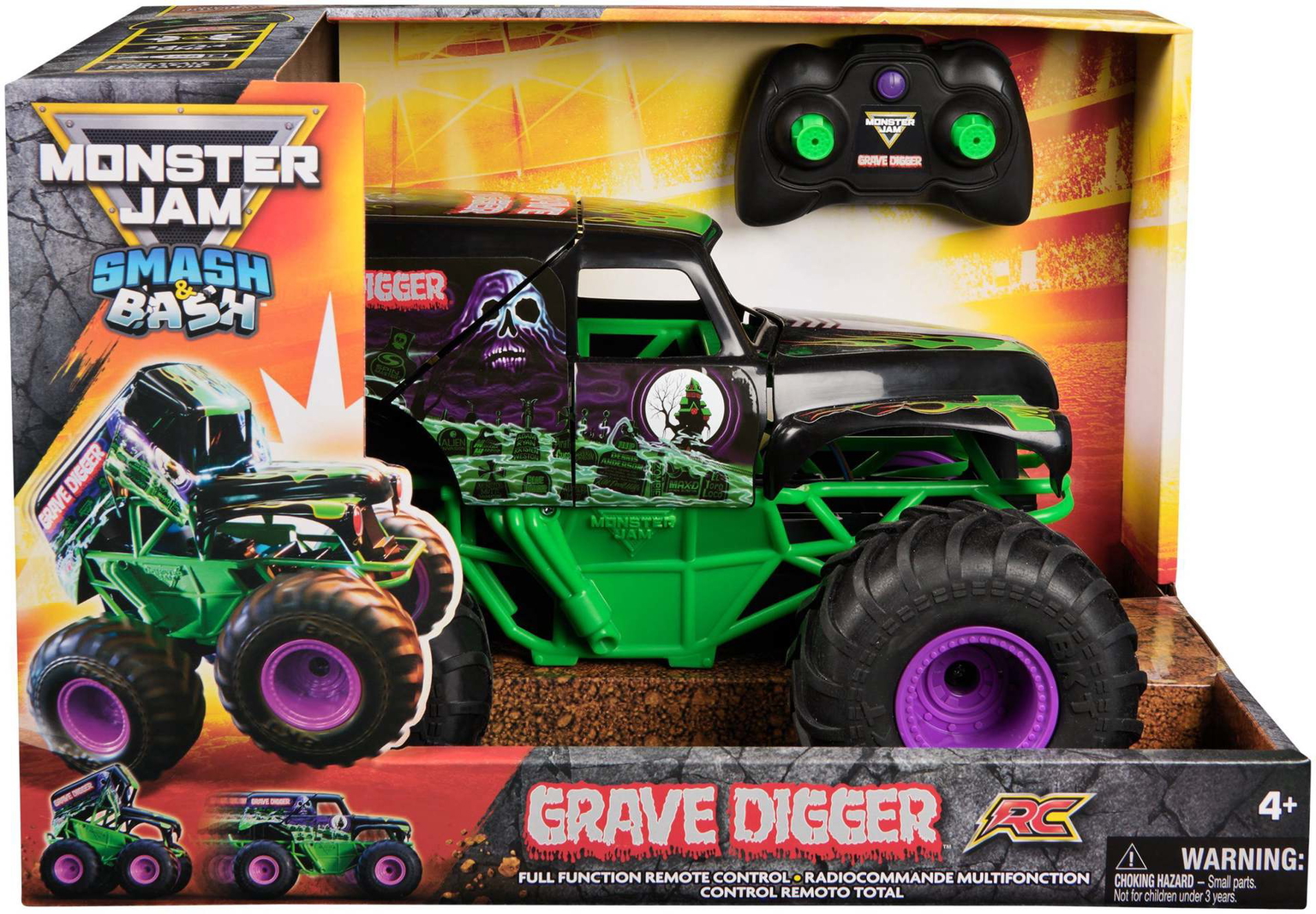 Radijo bangomis valdomas automobilis MONSTER JAM visuregis Smash & Bash Grave Digger-0