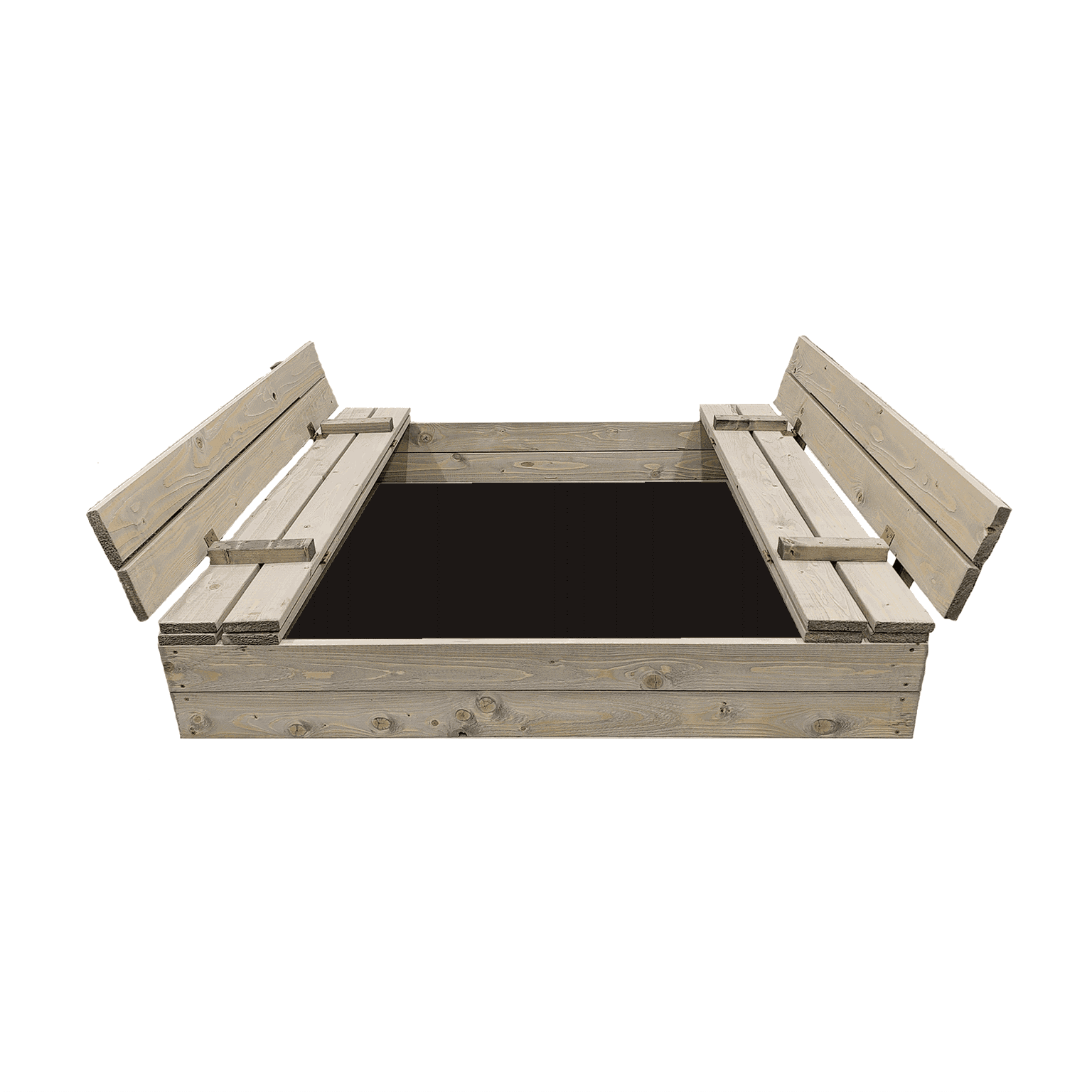 Smėlio dėžė su suoliuku, su patiesalu, pilkos sp., 120 x 120 cm-0