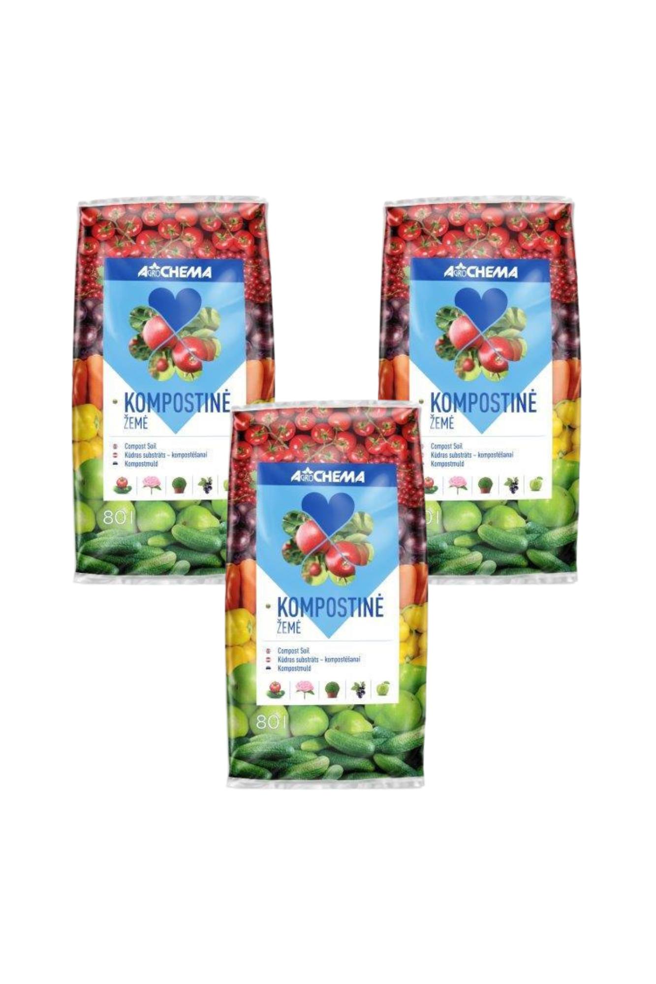 Kompostinė žemė AGROCHEMA, 80 l, 3 vnt.-0