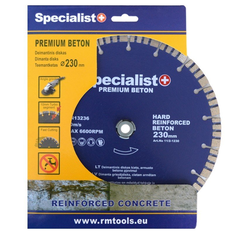 Deimantinis segmentinis pjovimo diskas SPECIALIST+ Premium, 230 x 10 x 22,23 mm, plytoms, betonui