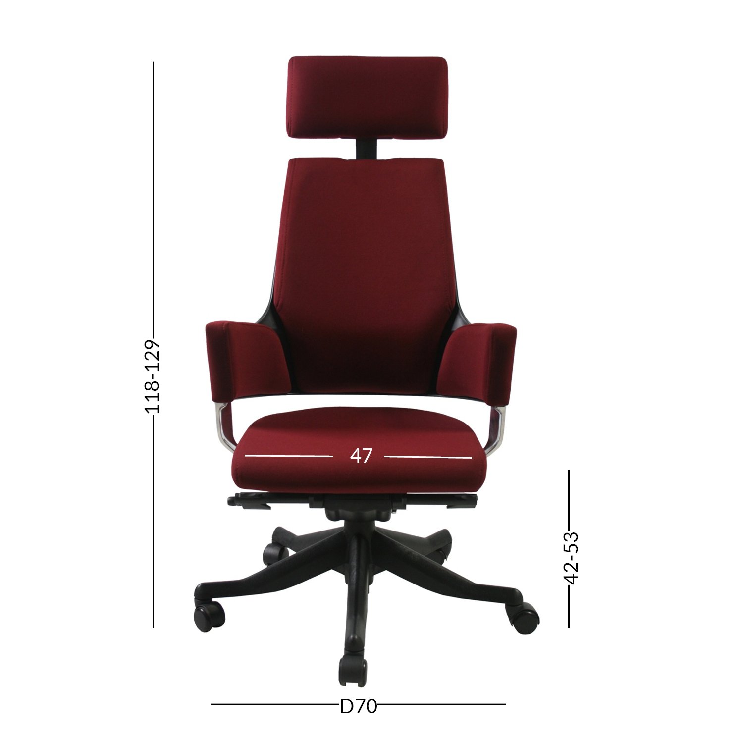 Biuro kėdė DELPHI su galvos atrama, 60x47x117,5-133,5 cm, tamsiai raudona - 2