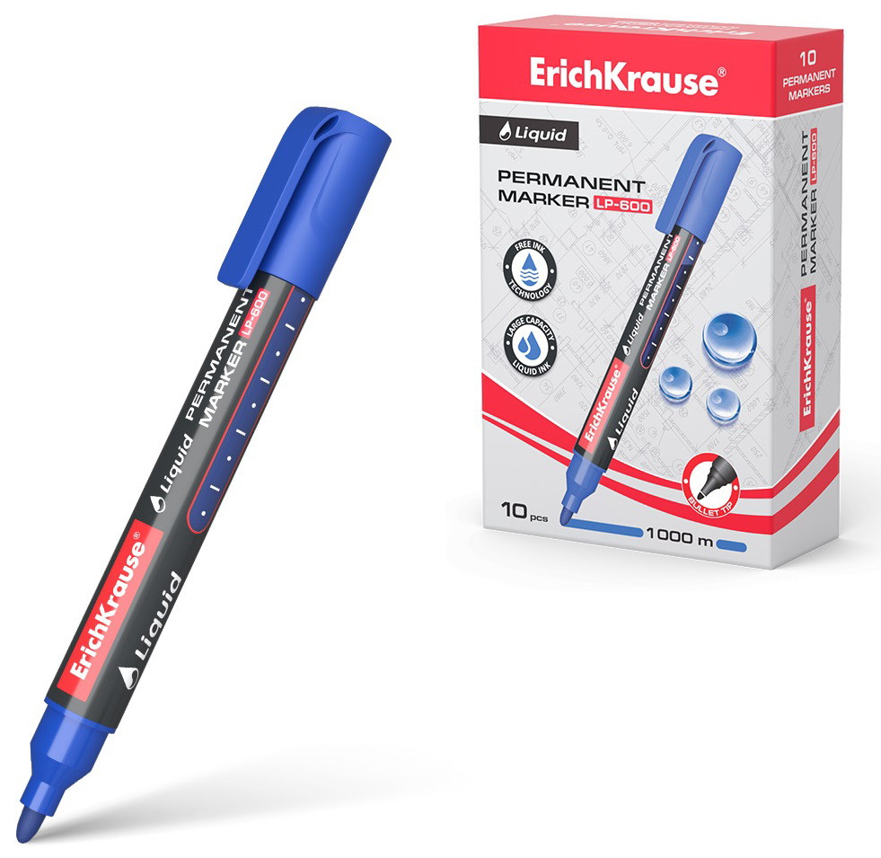 Permanentinis žymeklis ERICHKRAUSE Liquid LP-600, 0,8 - 2,25mm, mėlynos sp.-0