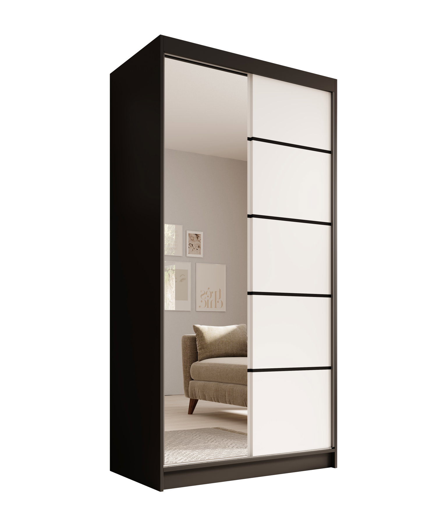 Spinta ADRK Laurencja, balta sp./juoda sp., 100 cm x 58 cm x 200 cm, su veidrodžiu-0