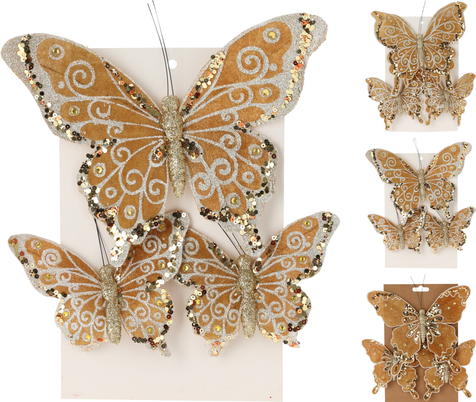 Įsegamų kalėdinių dekoracijų rinkinys BUTTERFLY, auksinės sp., 3 vnt-0