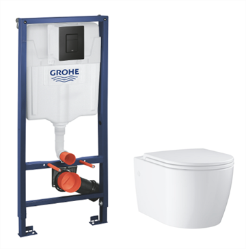 Unitazo kompl. GROHE: pot. rėmas, unitazas BauCeramic, l. nusileidž. dangtis, juodas mygt.-0