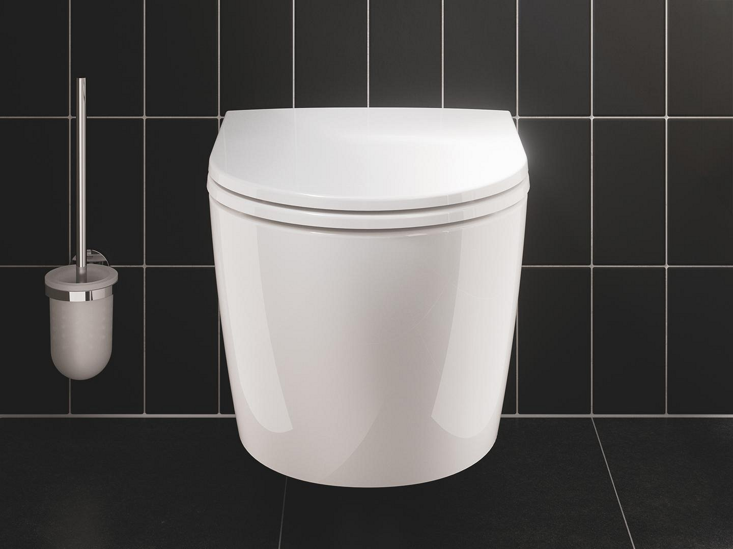 Unitazo kompl. GROHE: pot. rėmas, unitazas BauCeramic, l. nusileidž. dangtis, juodas mygt.-1